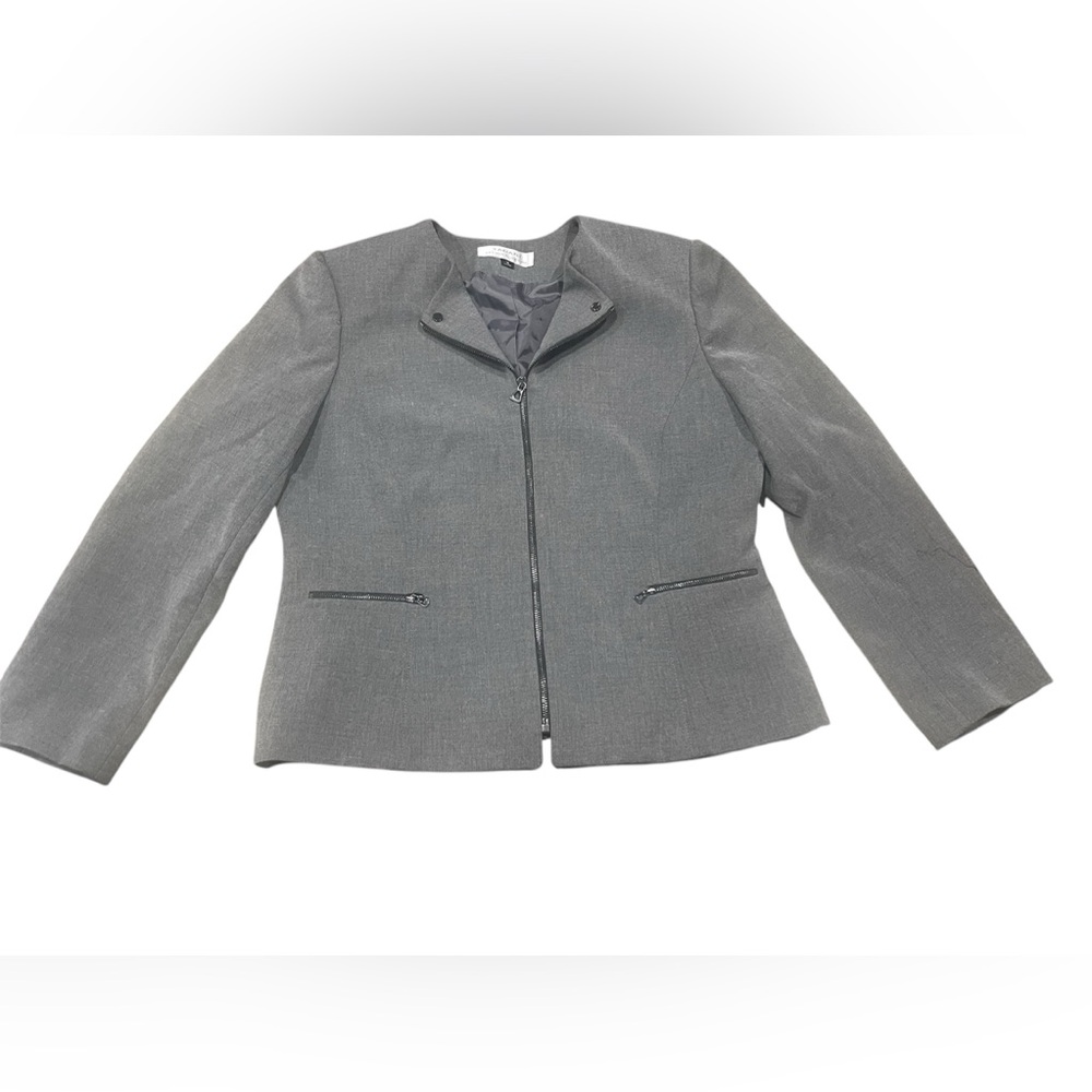 💫Tahari ASL Women's Zip Front Blazer Grey Size 16💫